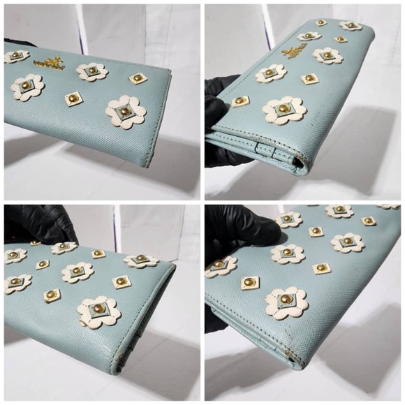 Authentic Prada Saffiano Fiori Wallet Blue - Picture 9 of 15